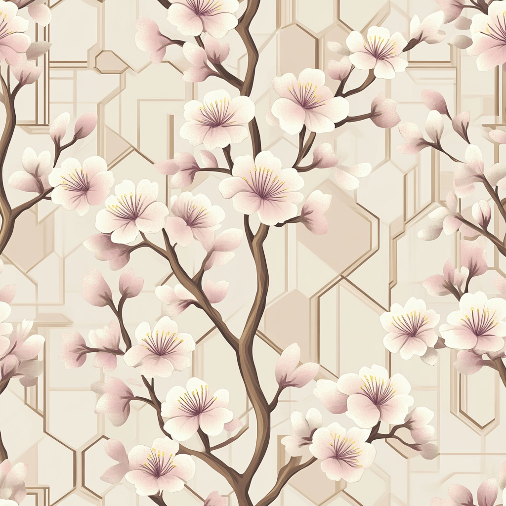 Retro wallpaper with cherry blossoms in pastel colors.