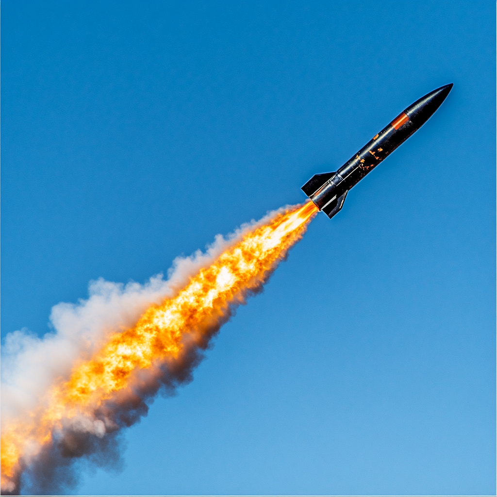 Rocket Breaking Sound Barrier with Orange Fire