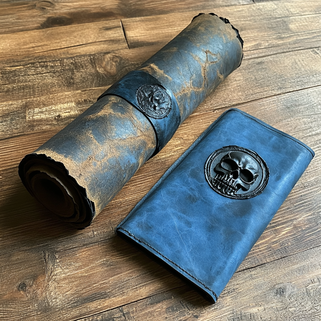 Rolled up scroll with black wax skull stamp.