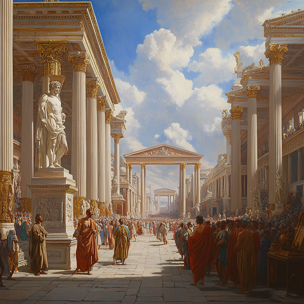 Roman Imperial Palace with Greek Statues Oil Painting 