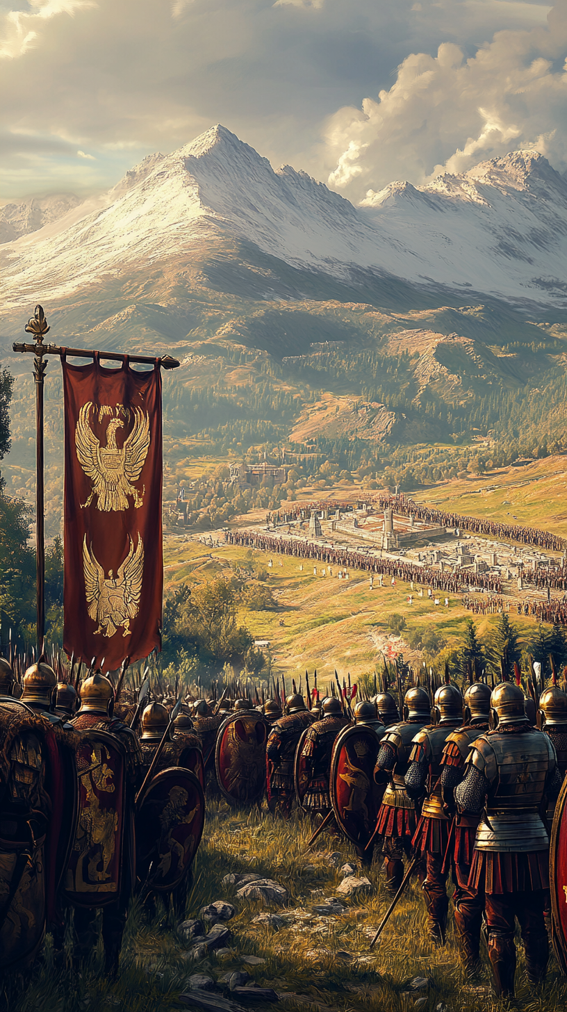 Roman soldiers faced each other as Empire divided.