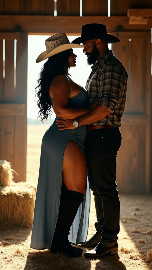 Romantic Cowboy Couple in a Rustic Barn