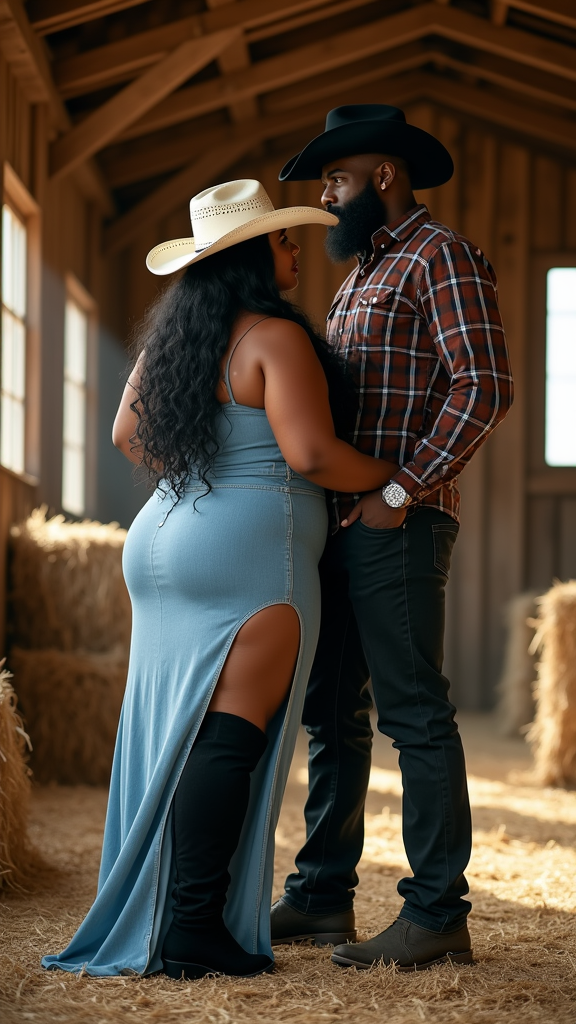 Romantic Embrace in a Rustic Barn Setting