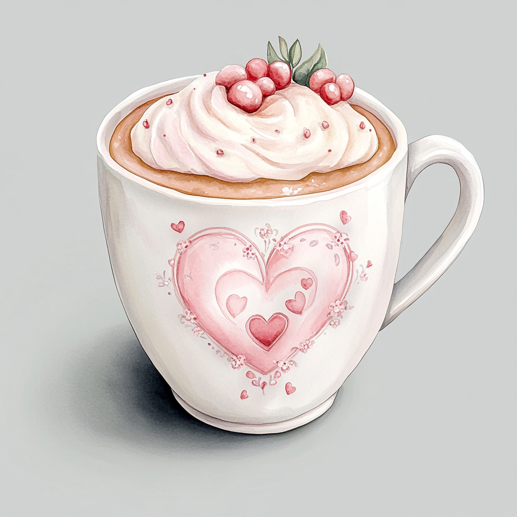 Romantic White Mug with Heart-Shaped Coffee Foam