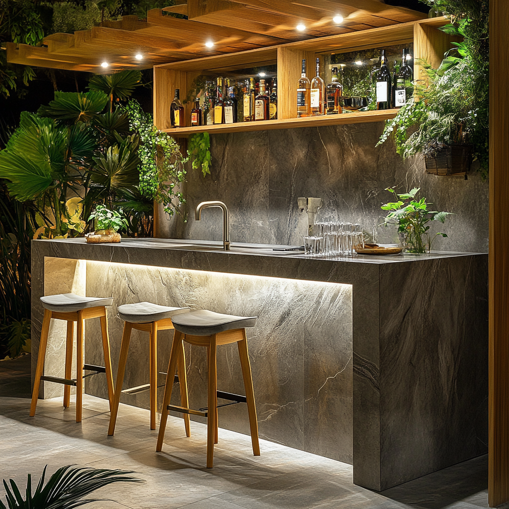 Roof Garden Table Bar with Sink and Marmol