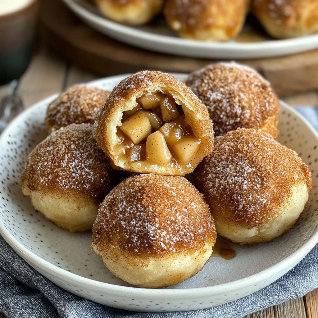 Round apple pie bombs with sweet, gooey centers.