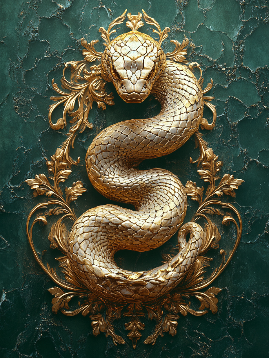 Royal Gold Snake Emblem on Ornate Postcard