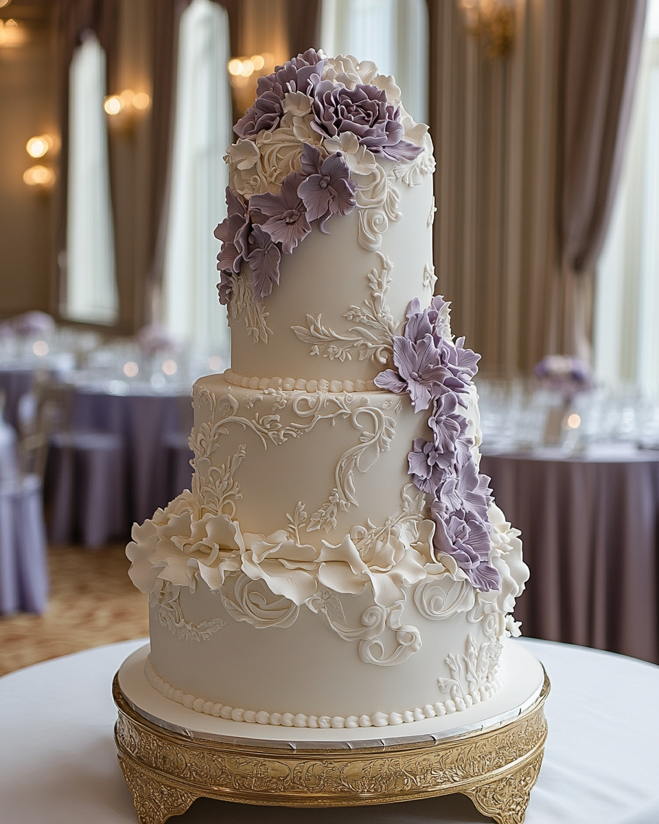 Royal Lavender Wedding Cake in Victorian Ballroom