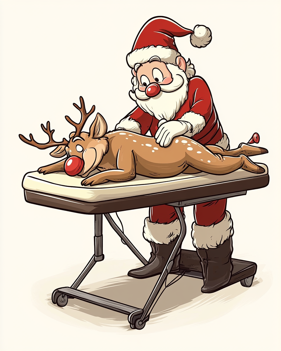 Rudolph Helps Santa with Massage During Christmas