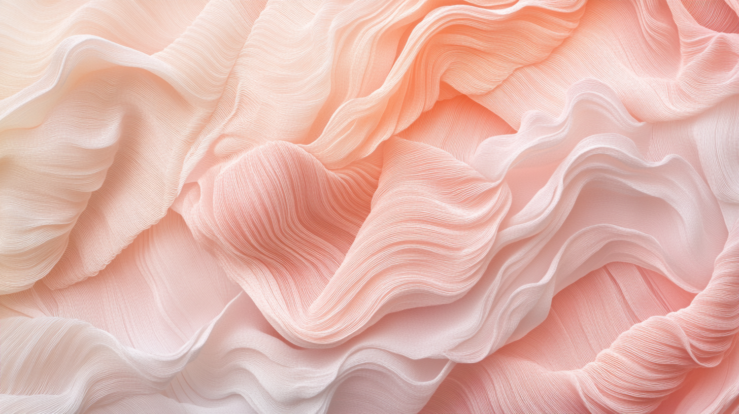 Ruffled fabric waves in pink, peach, cream gradient pattern.