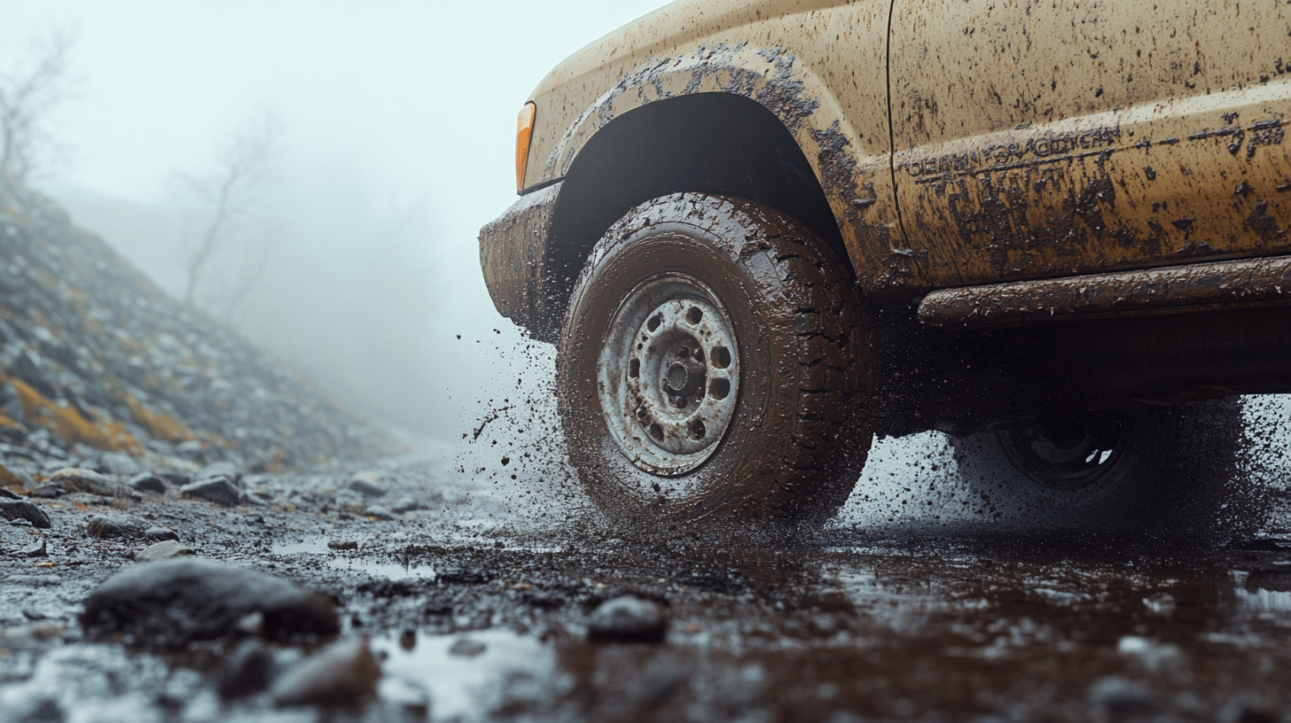 Rugged Ford Truck Wheel Splashes Through Mud Trail