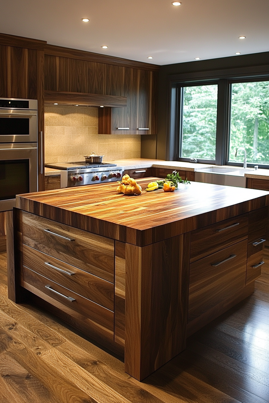 Rustic Kitchen with Natural Wood and Greenery