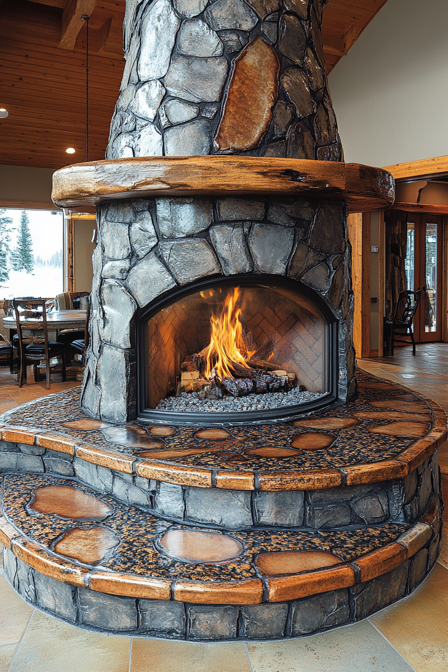 Rustic Stone Hearth in Cozy Country Living Room