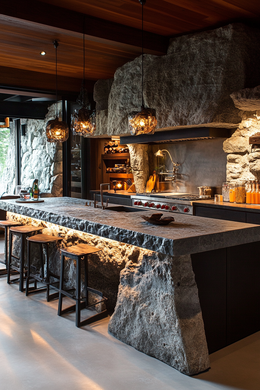 Rustic Stone Kitchen with Modern Touch