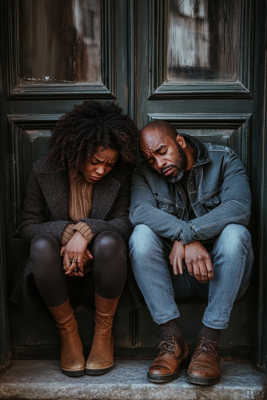 Sad Couple Seated Apart in Winter Season