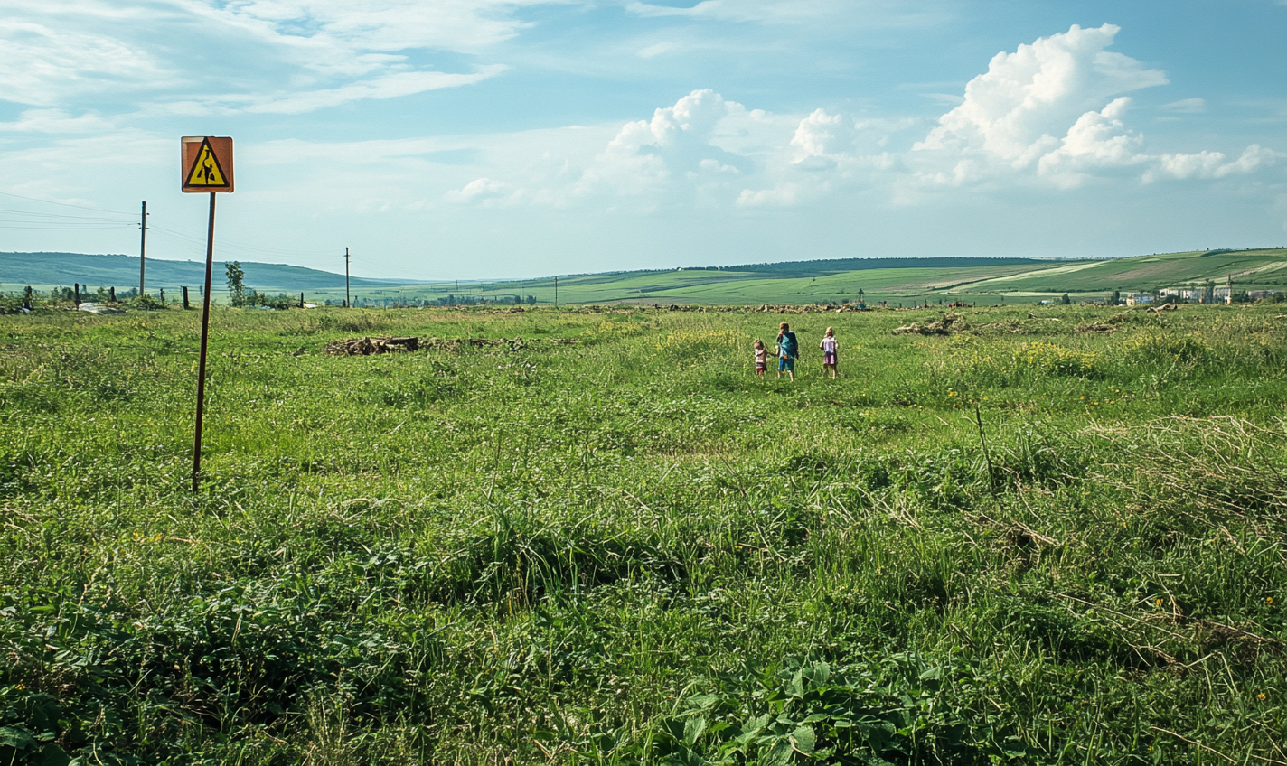 Safe Green Field in Ukraine: Children Playing Happily