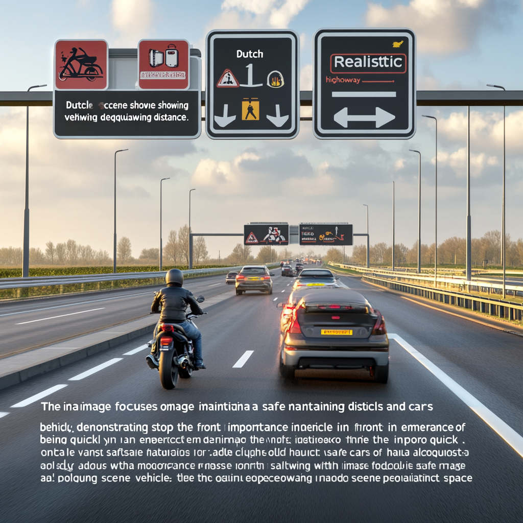 Safe following distance demonstrated with motorcyclist and cars.