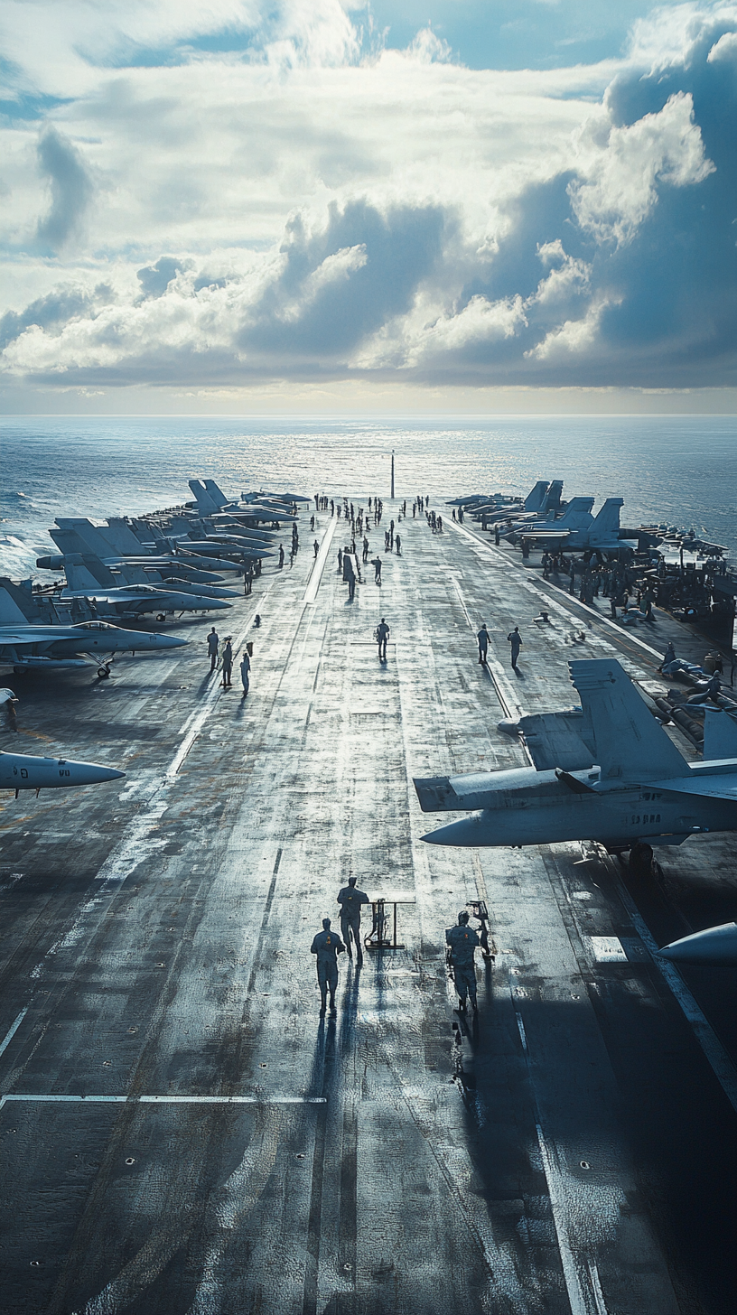 Sailors on USS Dwight D. Eisenhower conducting jet maintenance.