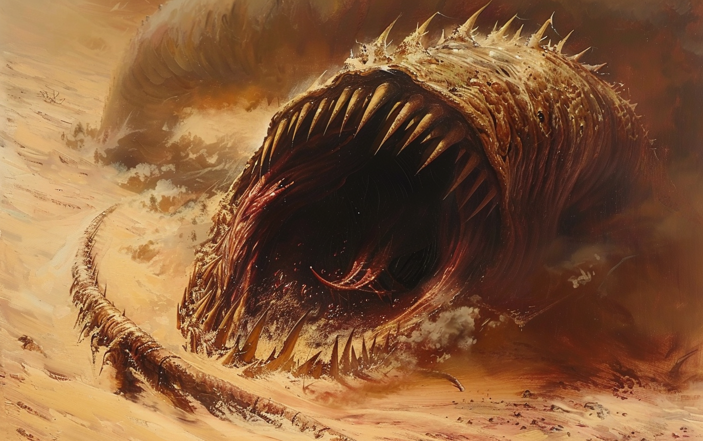 Sandworm with spined teeth from Dune Movie fantasy art.