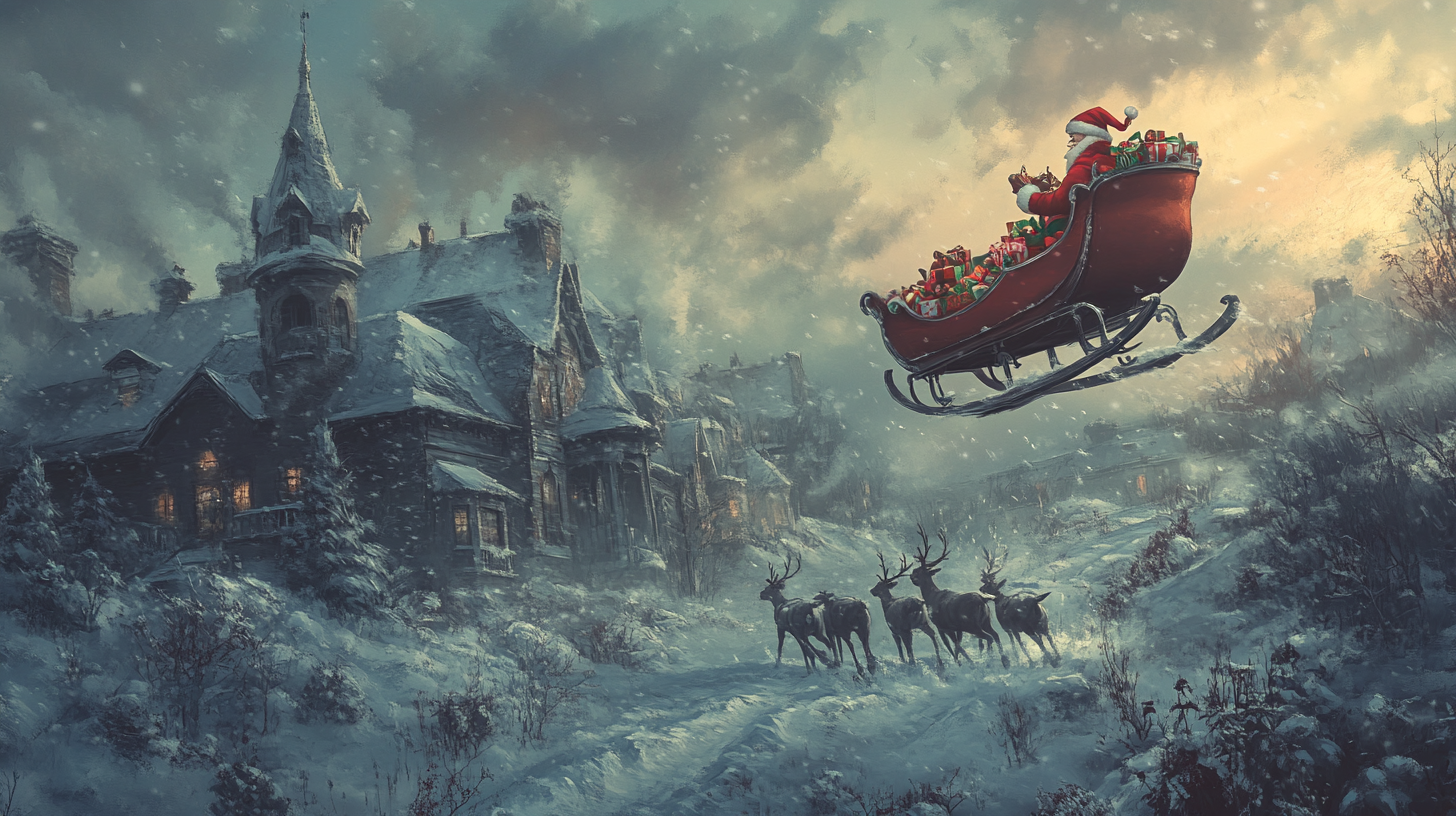 Santa's Christmas Sleigh Ride Through Snowy Town