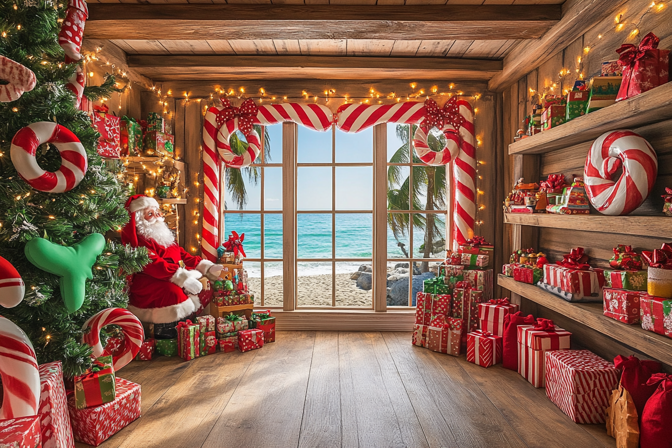 Santa's Magical Workshop Backdrop in Beachside Town