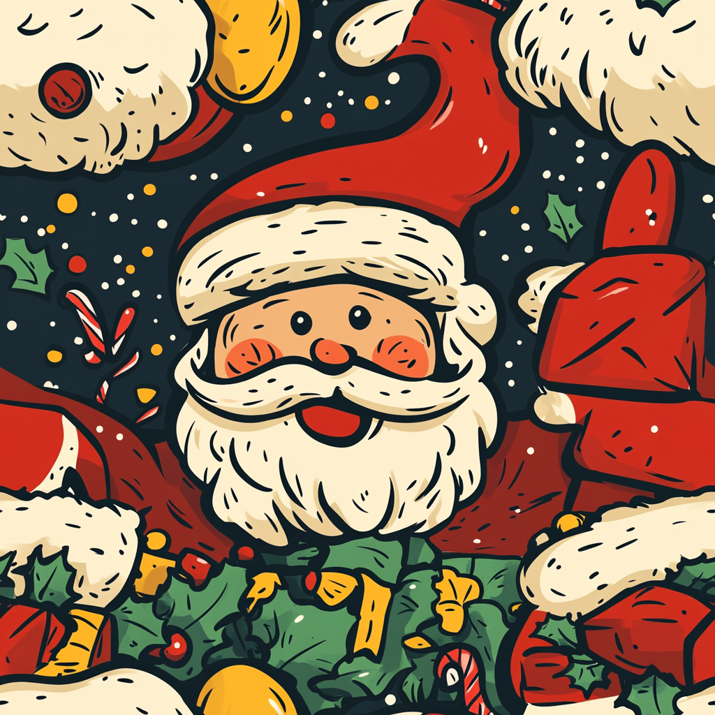 Santa's Mischievous Christmas Wrapping Paper Illustration