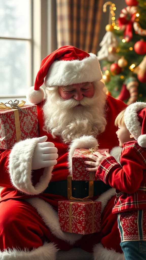 Santa Claus Giving Gifts to Kids