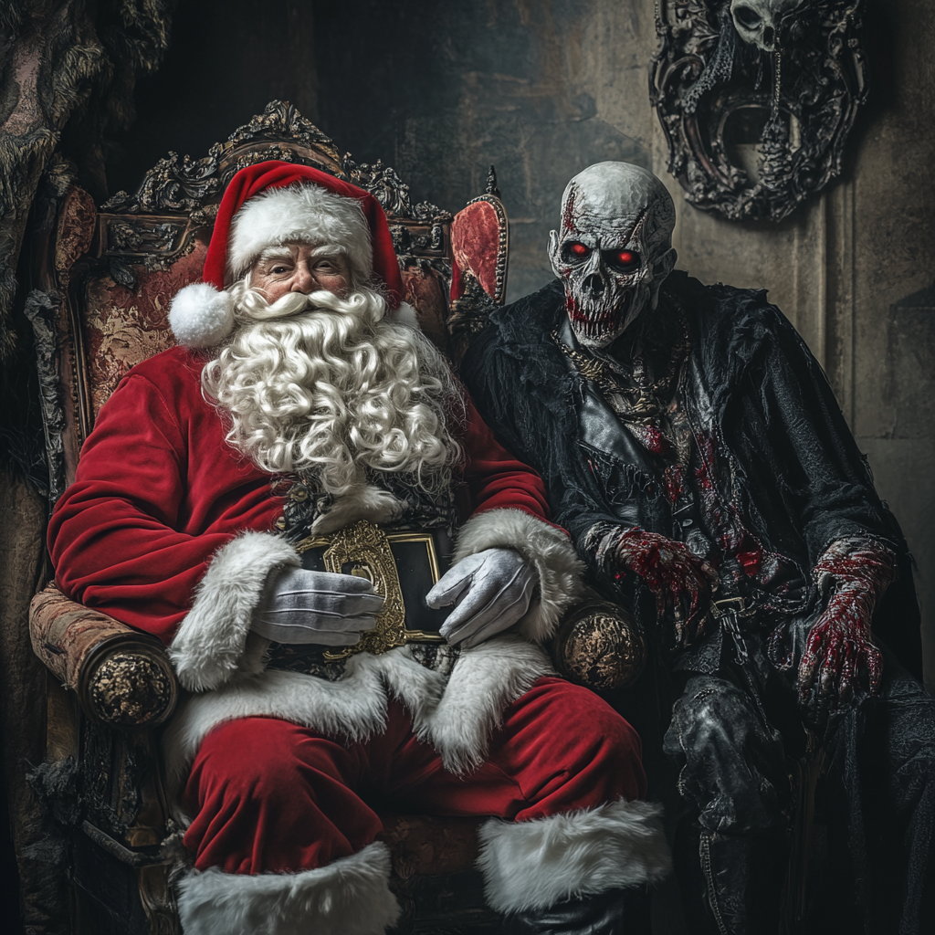 Santa Claus and Dracula, detailed photo, Canon camera and lens.