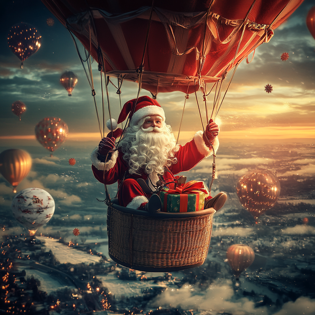 Santa Claus in Hot Air Balloon Gift Delivery