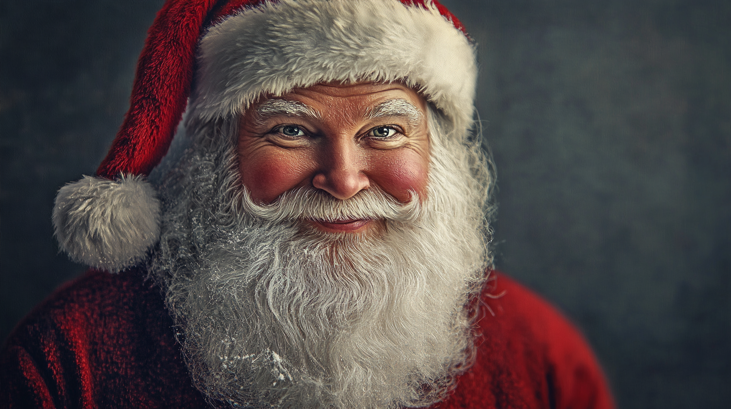 Santa in white with grey background. Classic vintage style