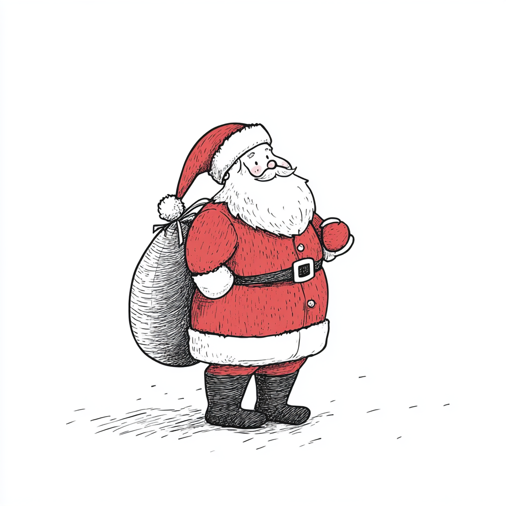 Santa with presents, simple cartoon for toddlers.