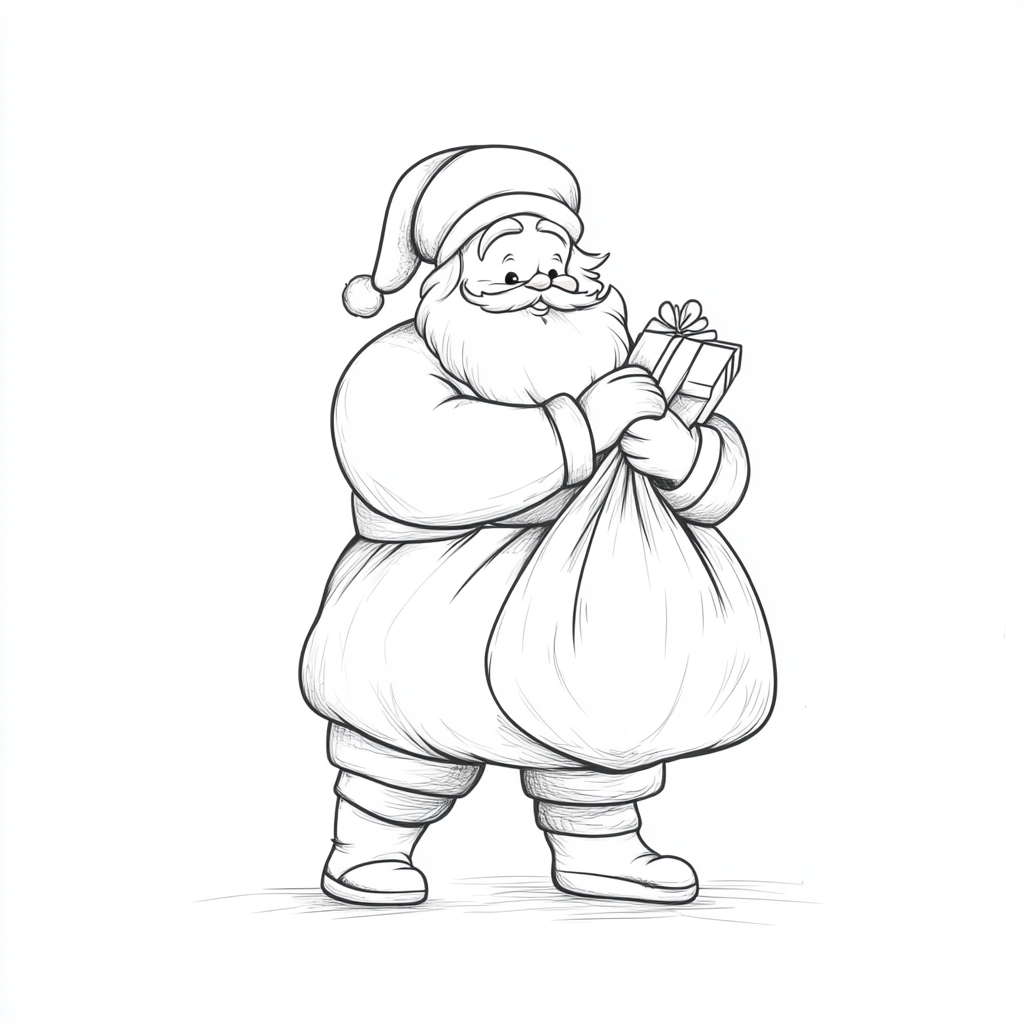 Santa with presents in simple coloring page