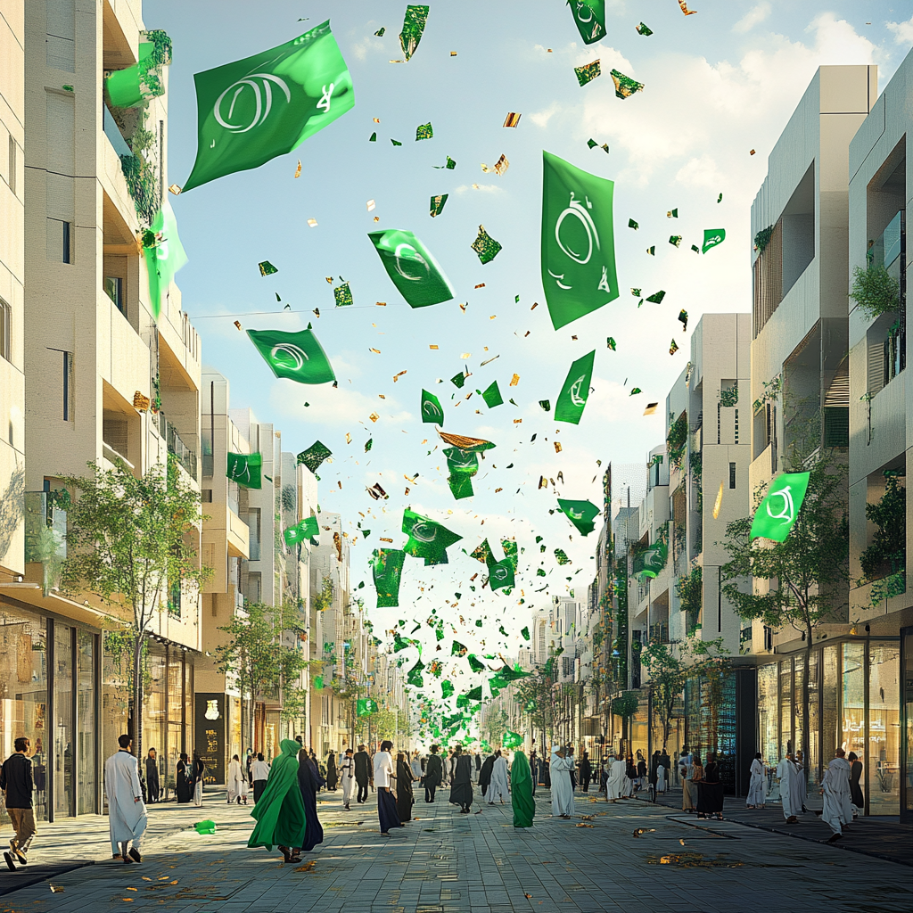 Saudi National Day Celebration in Modern Jeddah Albalad