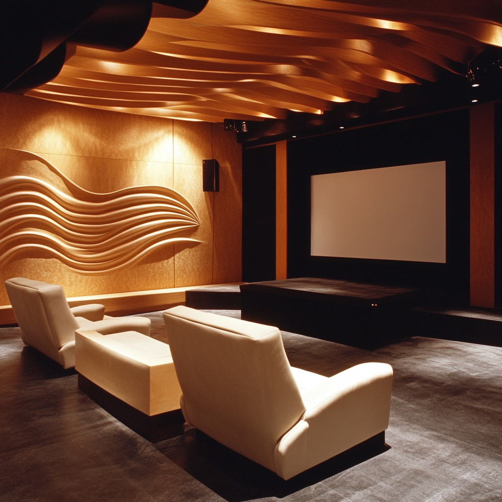 Scandinavian design inspired home theater with clean detailing.