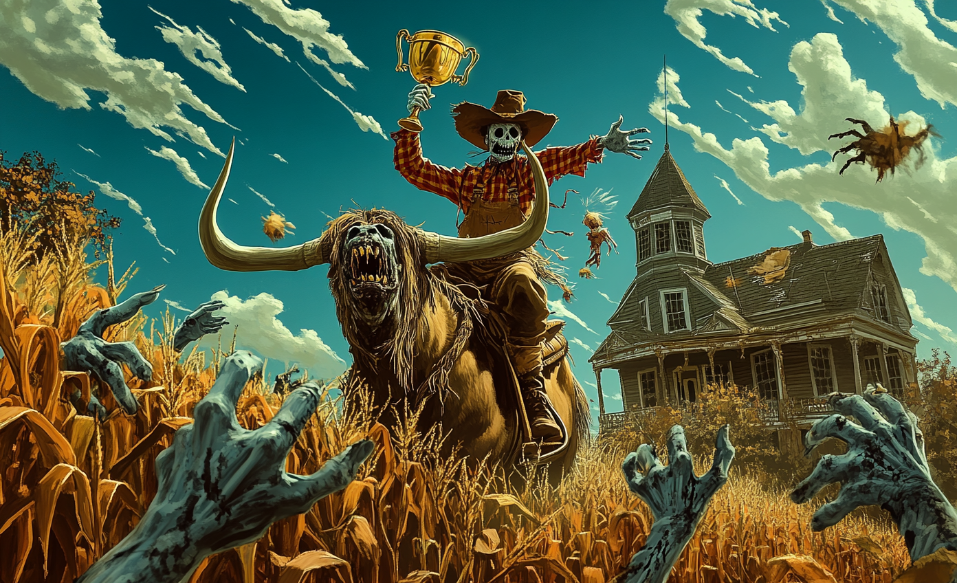 Scarecrow on Longhorn in Corn Maze wins Trophy