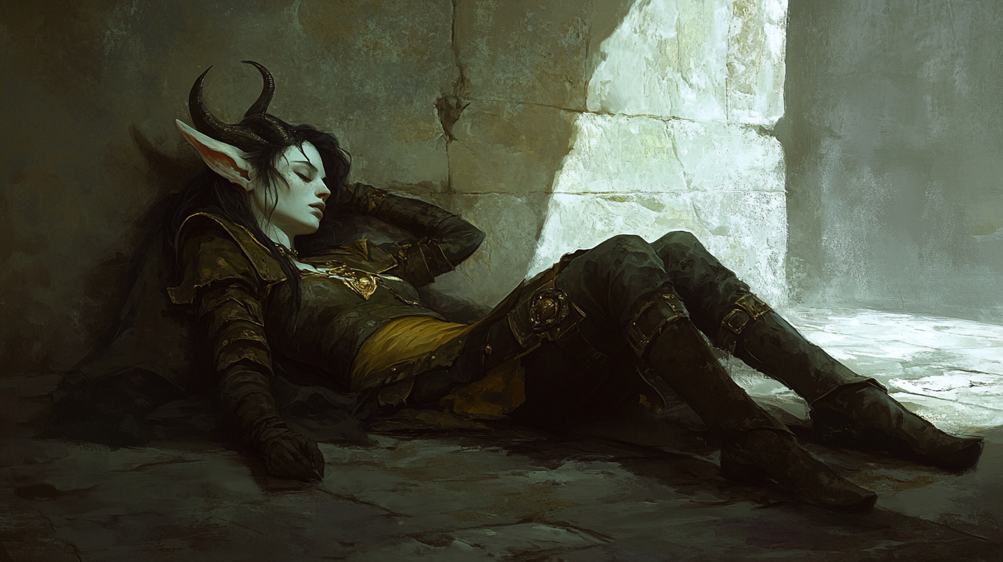 Scary Elven Woman Asleep in a Dark Castle