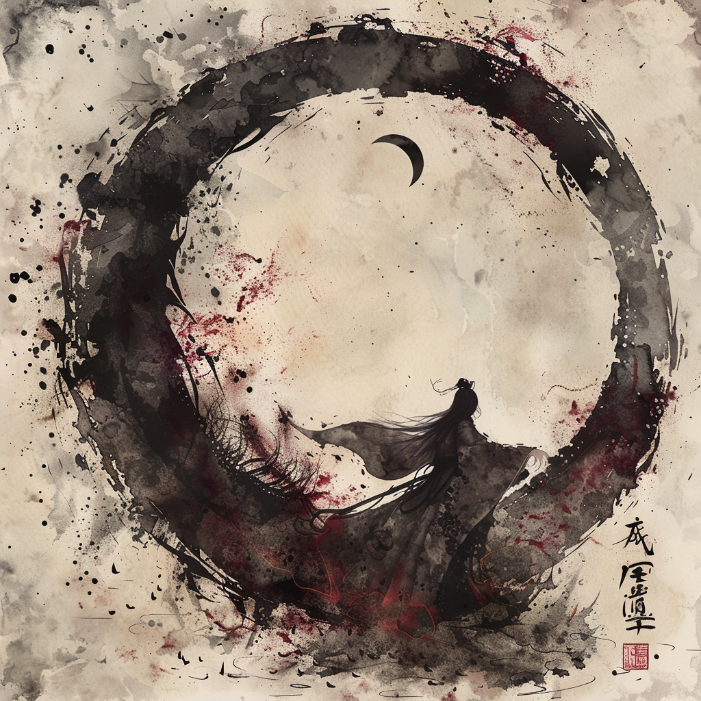 Scary Japanese spirit in watercolor painting circle