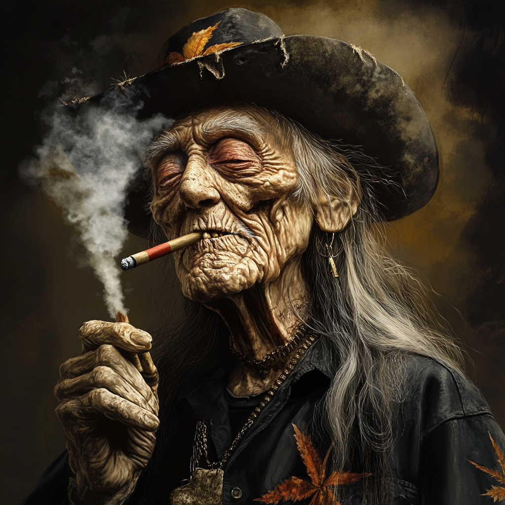 Scary Willie Nelson Halloween Character Smoking Joint