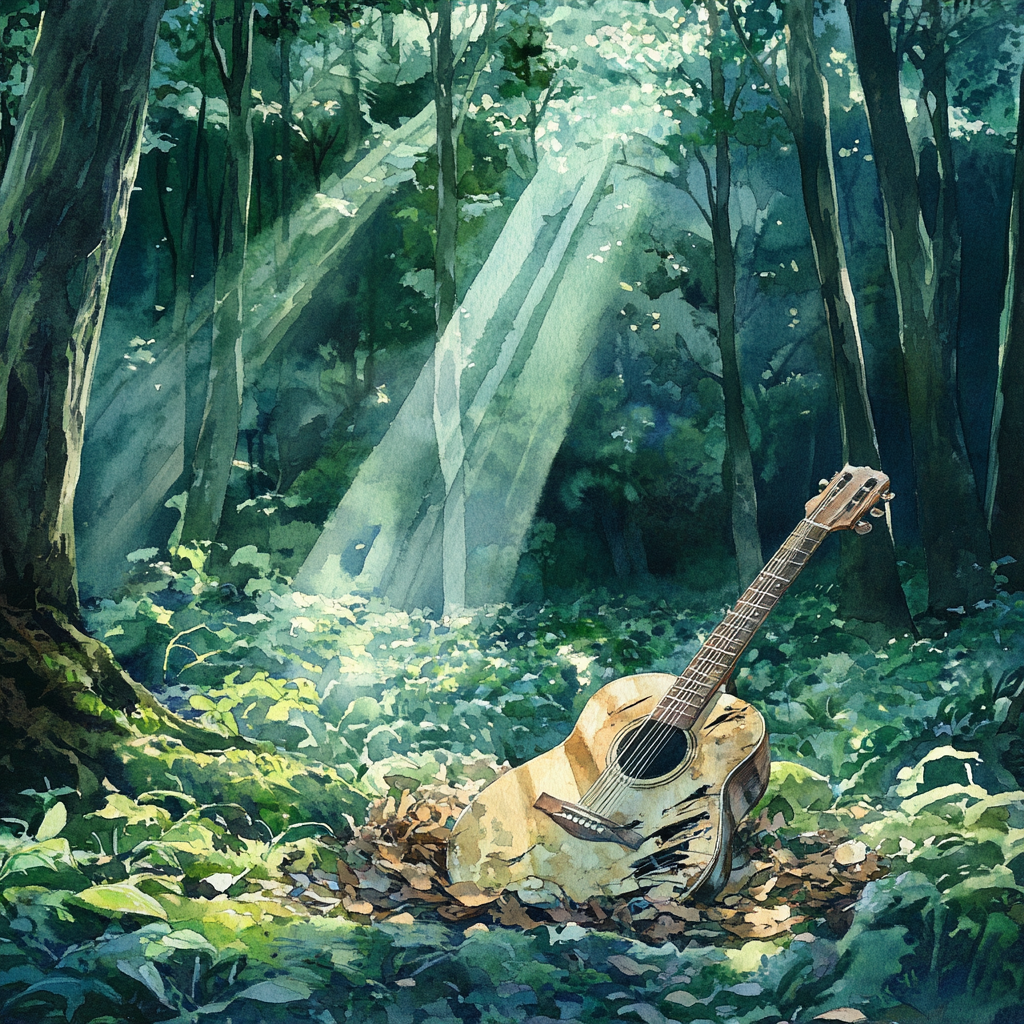 Scattered Glimmer: Magic Guitar in Enchanted Forest