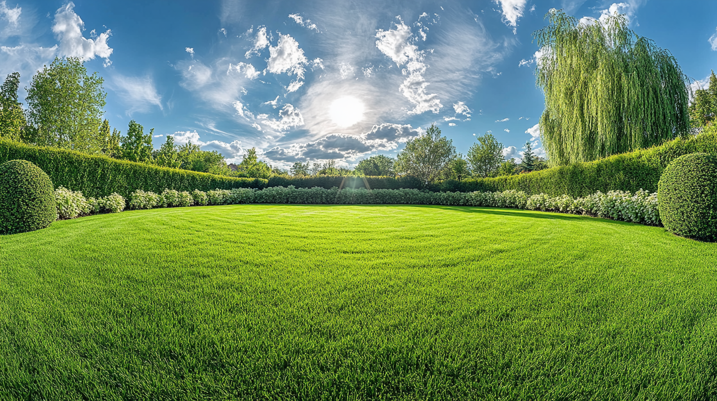 Scenic Lawn with Hedge and Beautiful Sky