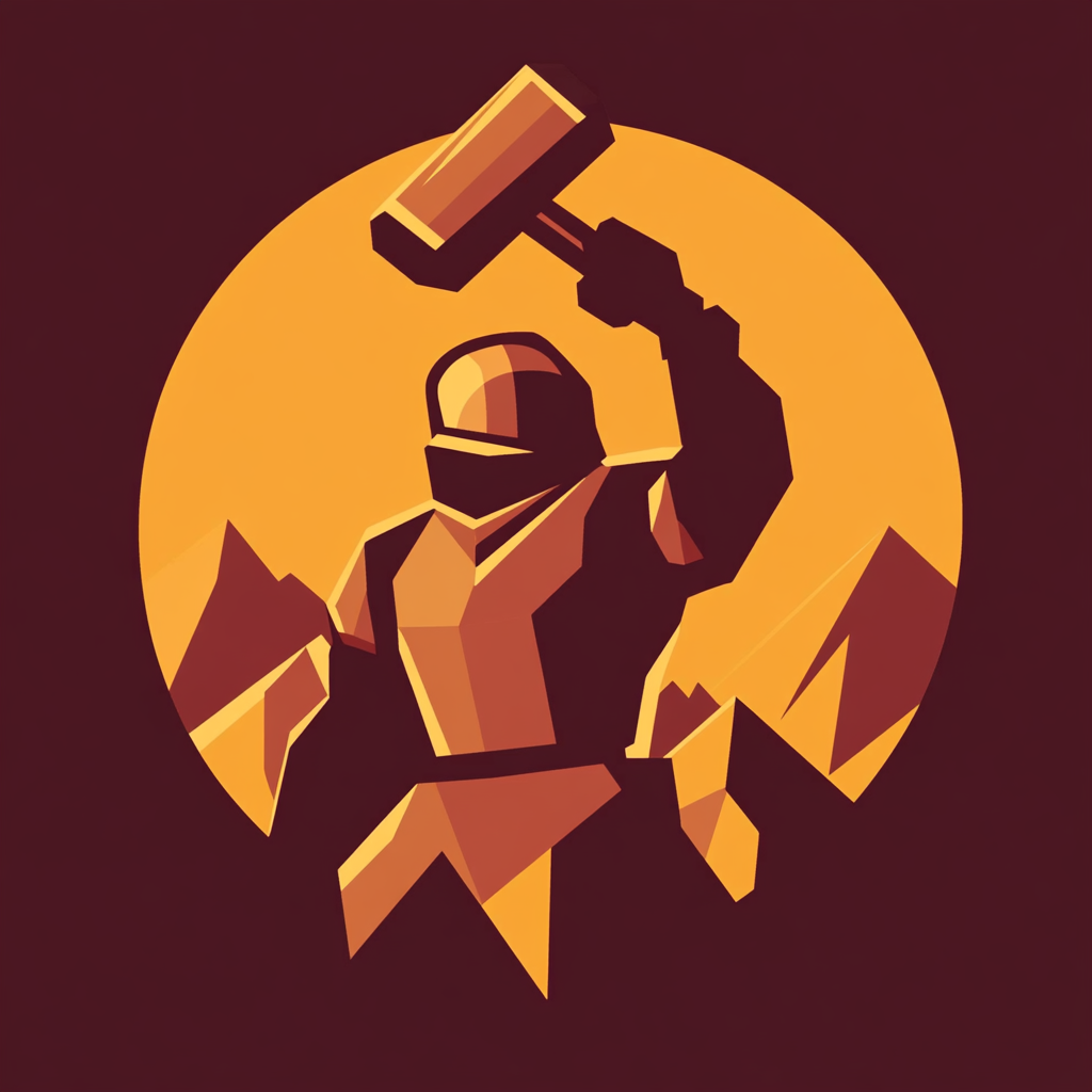 Sci-Fi Mining Guild Logo in Burgundy and Burned Orange 