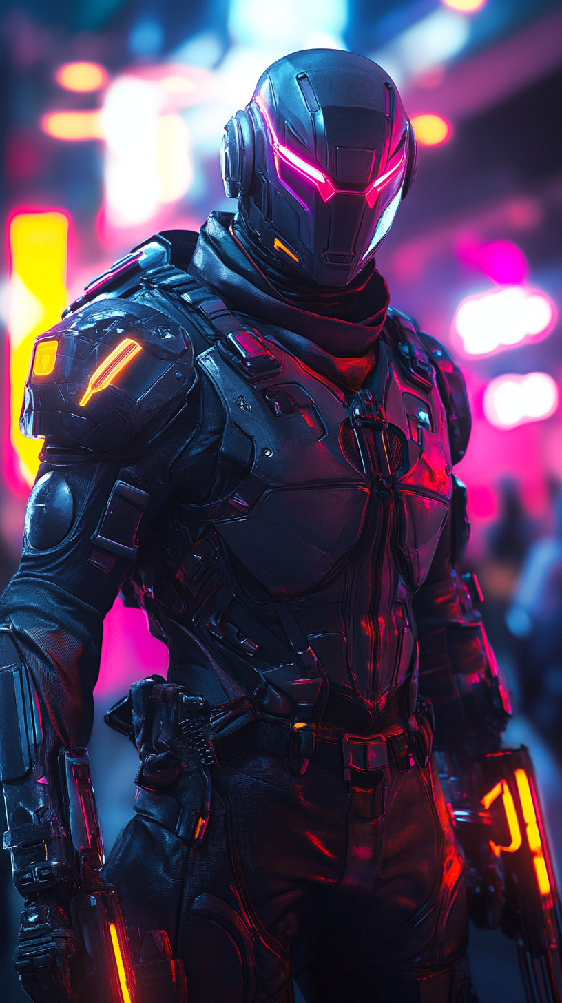 Sci-Fi Protagonist in Futuristic Clothing with Futuristic Weapons