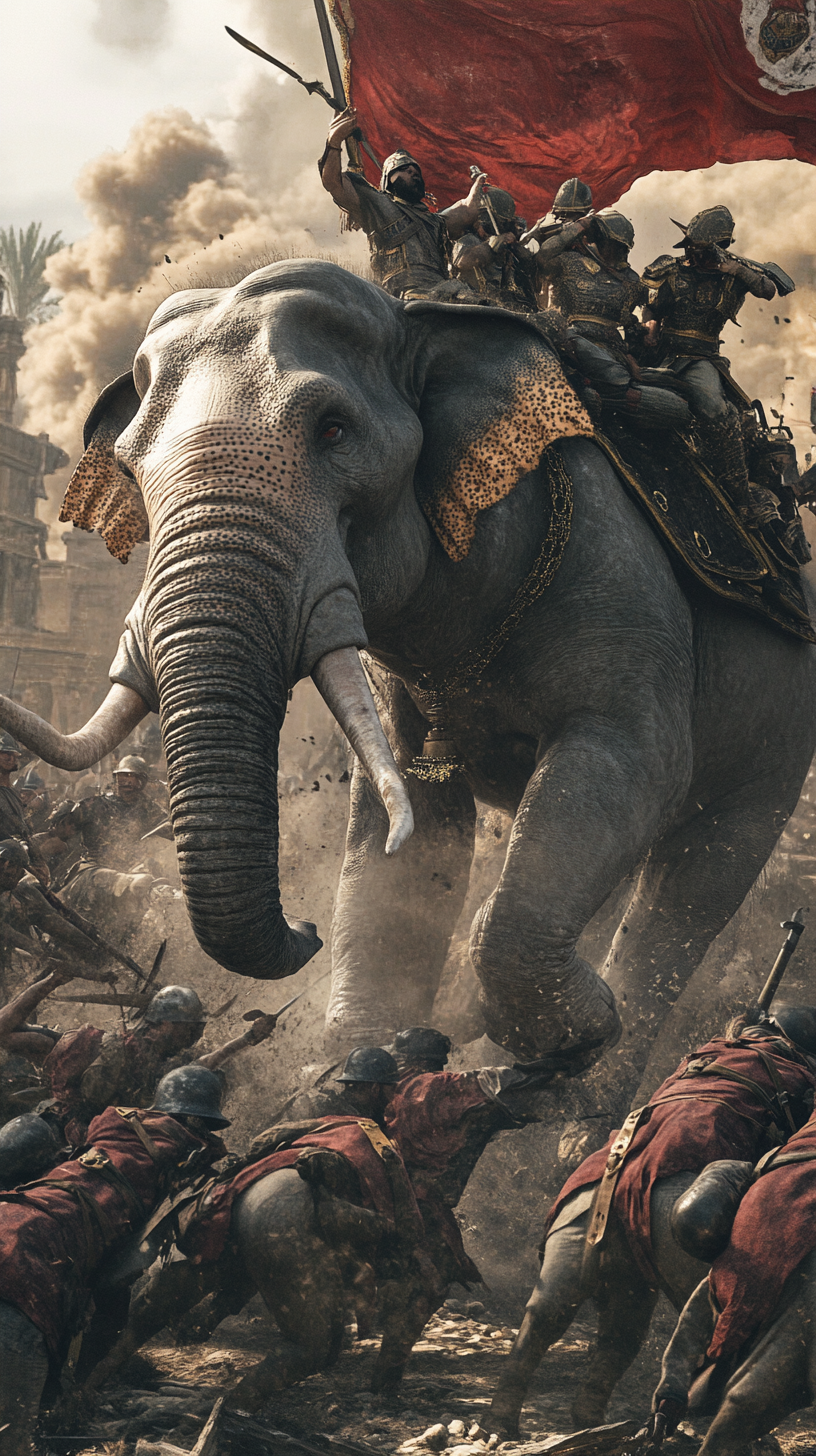 Scipio Africanus defeats Hannibal with elephants in Zama battle.