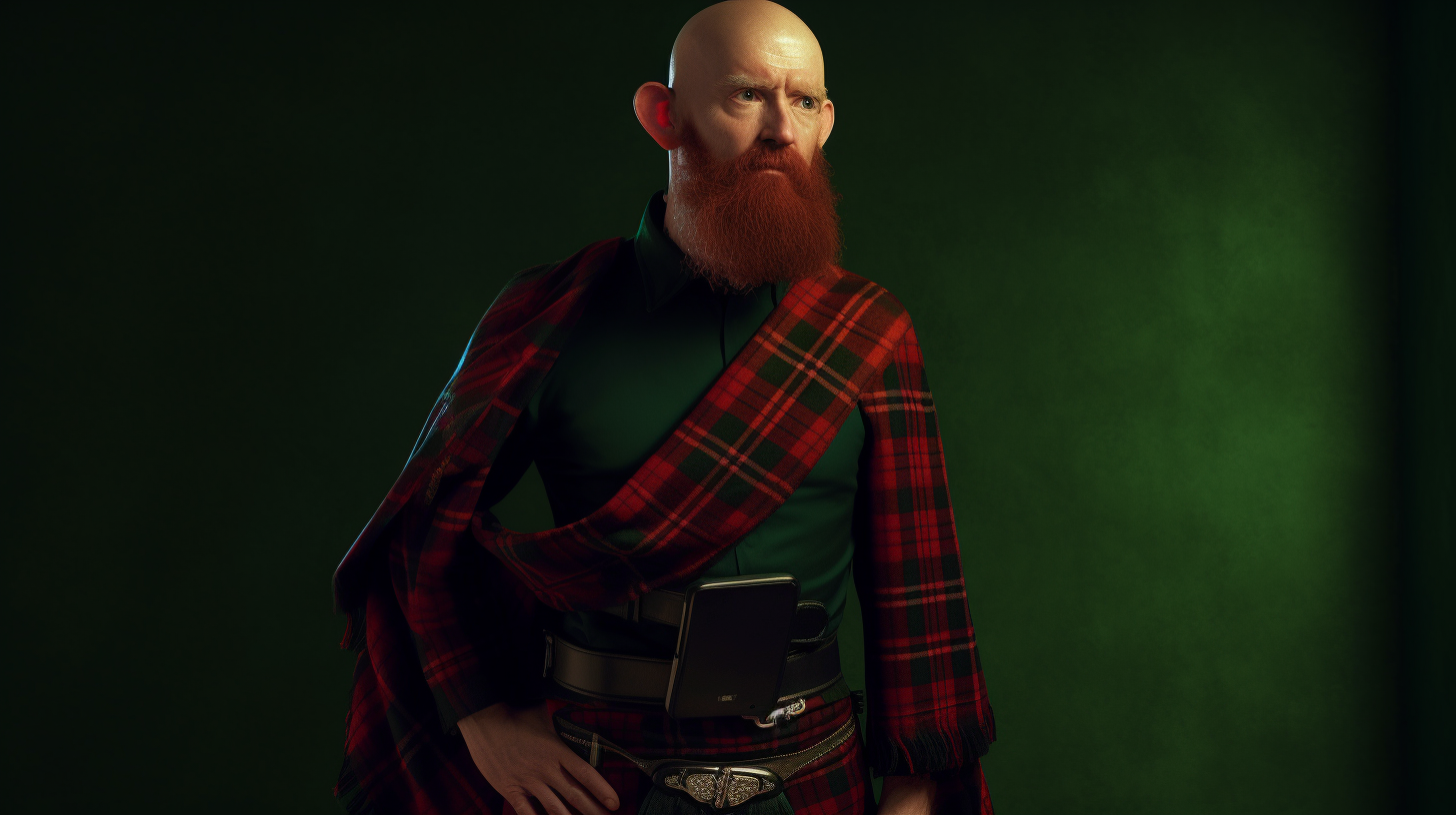 Scottish man in VR wearing kilt - AI.