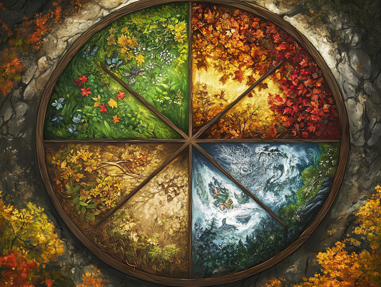 Seasons depicted on wheel in fantasy RPG setting