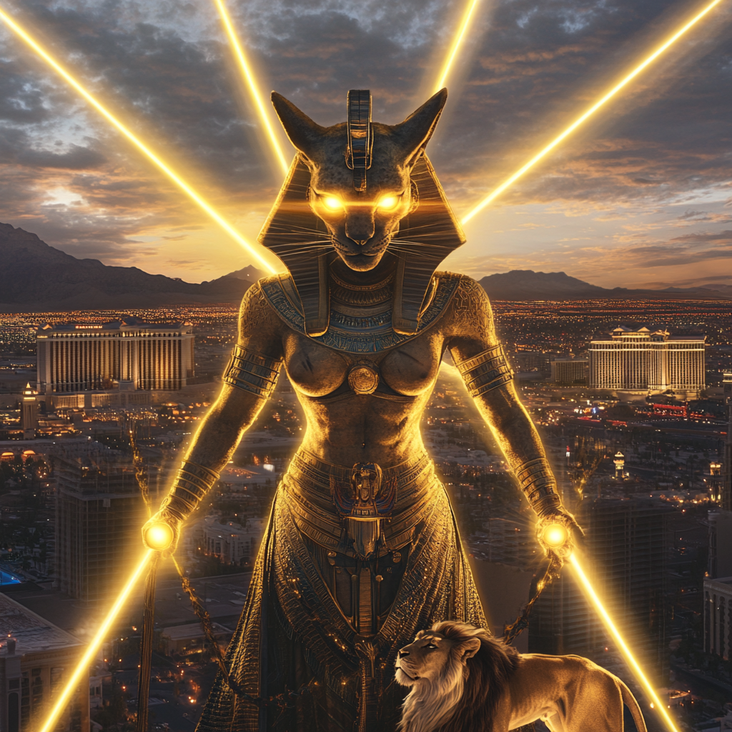 Sekhmet Goddess shoots powerful beams over Las Vegas