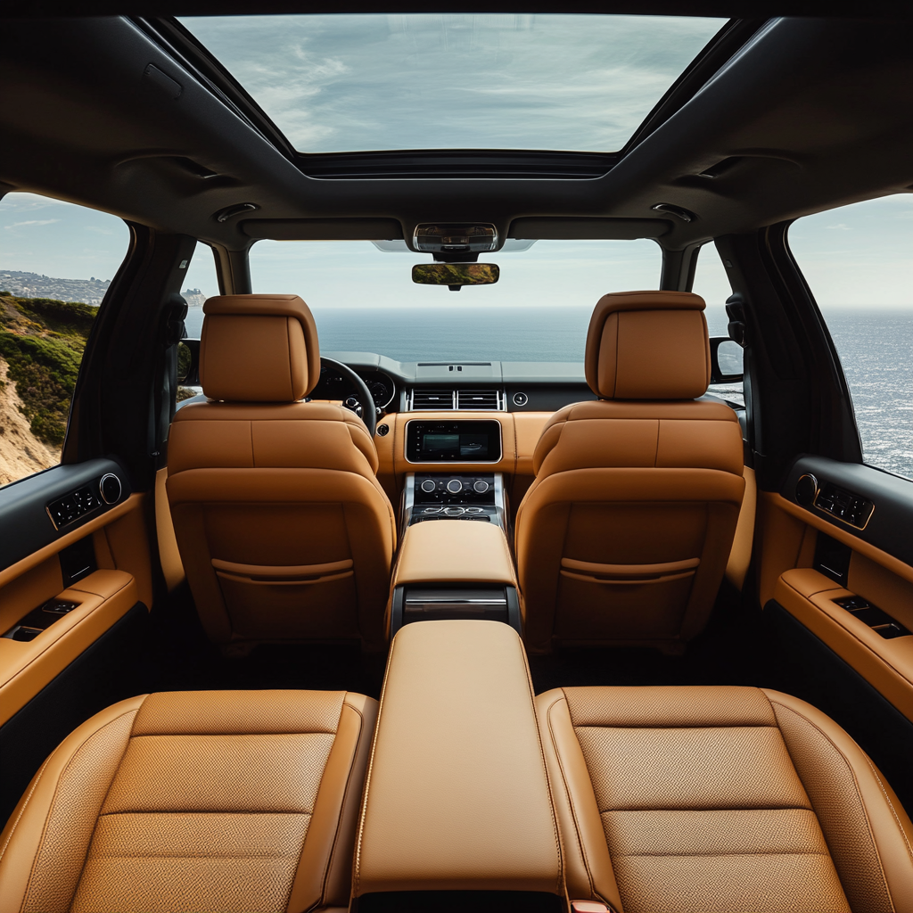 Selfie-style perspective shows Range Rover Sport's luxurious interior.