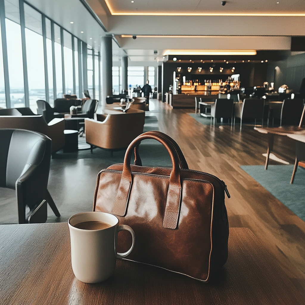 Selfie style photo of airport VIP lounge interior.