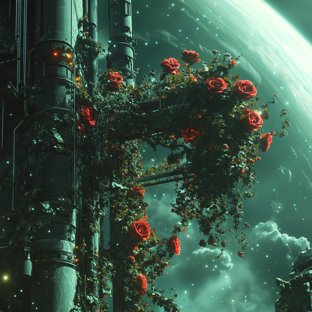 Sentient rose bush becomes spaceship, attacks Saturn station.