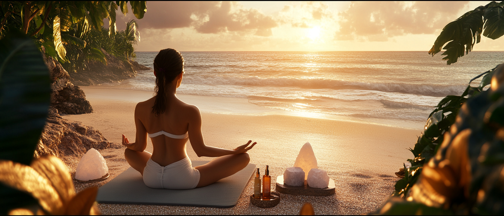 Serene Ayurveda Shop Banner: Sunrise Beach Meditation